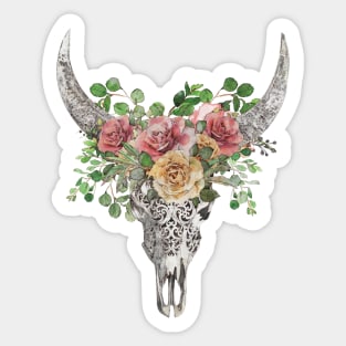 Boho Cow Skull with Floral Design ,lCountry, western style Sticker